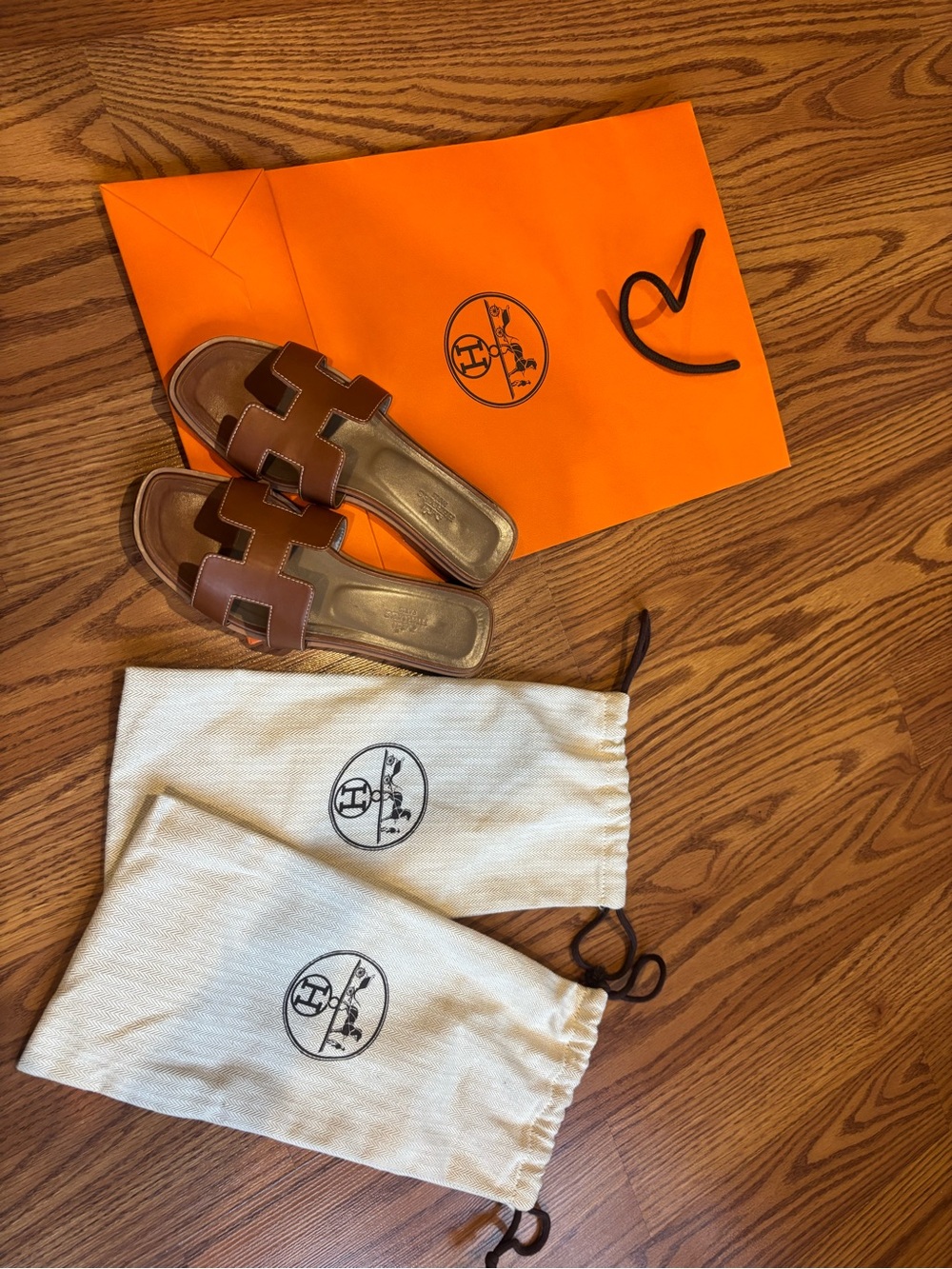 Authentic Hermes Oran Slide Sandals in Brown/Tan size 37